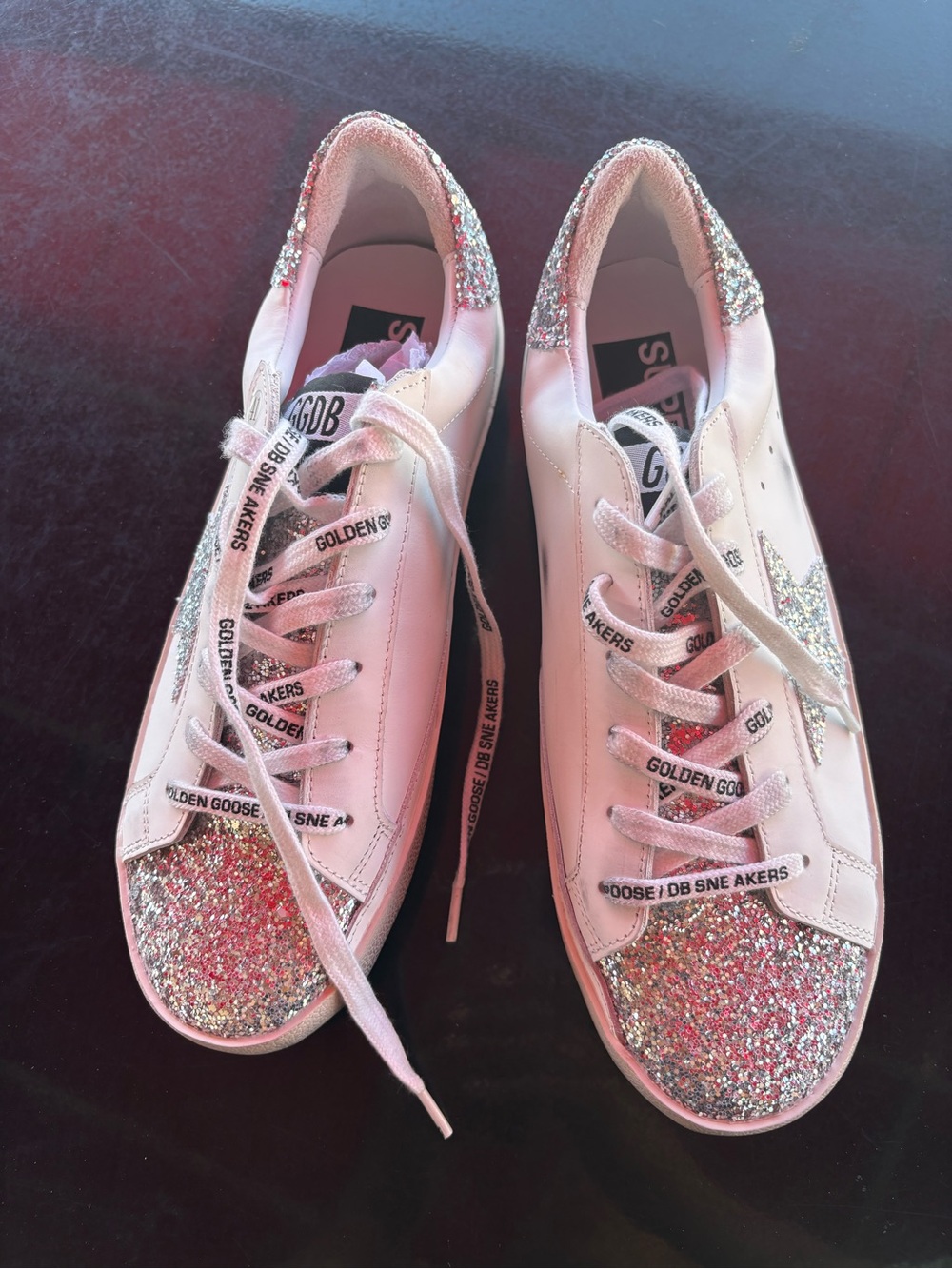 Golden Goose Pink and Silver Glitter Superstar Sneakers